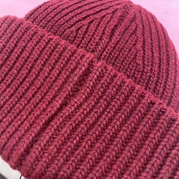 Burgundy Acne Studios Square Smiley Face Knit Hat - Picture 8 of 8